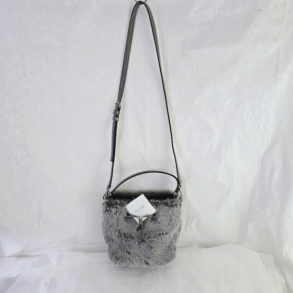NWOT Kate Spade Eva Faux Fur Bucket Crossbody Bag Grey & dust bag, care booklet - Picture 7 of 14